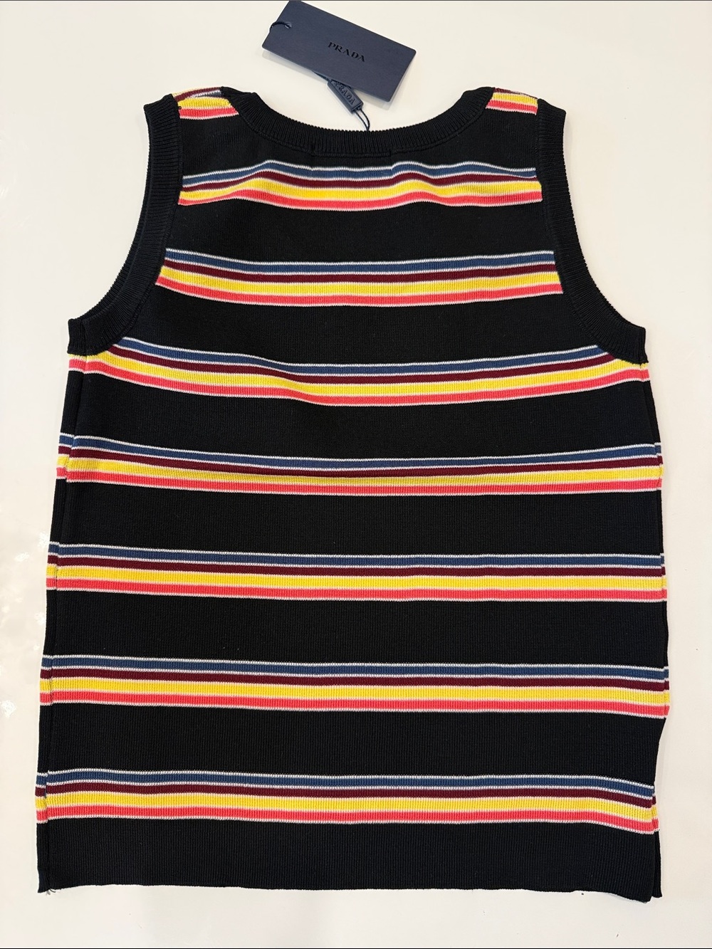 Prada Black Striped Knit Tank Top with Pink, Yellow & Blue Stripes - Picture 11 of 13